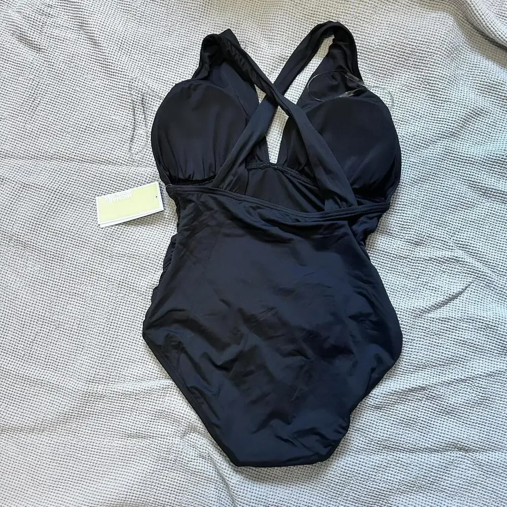 NWT Michael Kors Convertible Deep‎ V One-Piece Black Size 8
